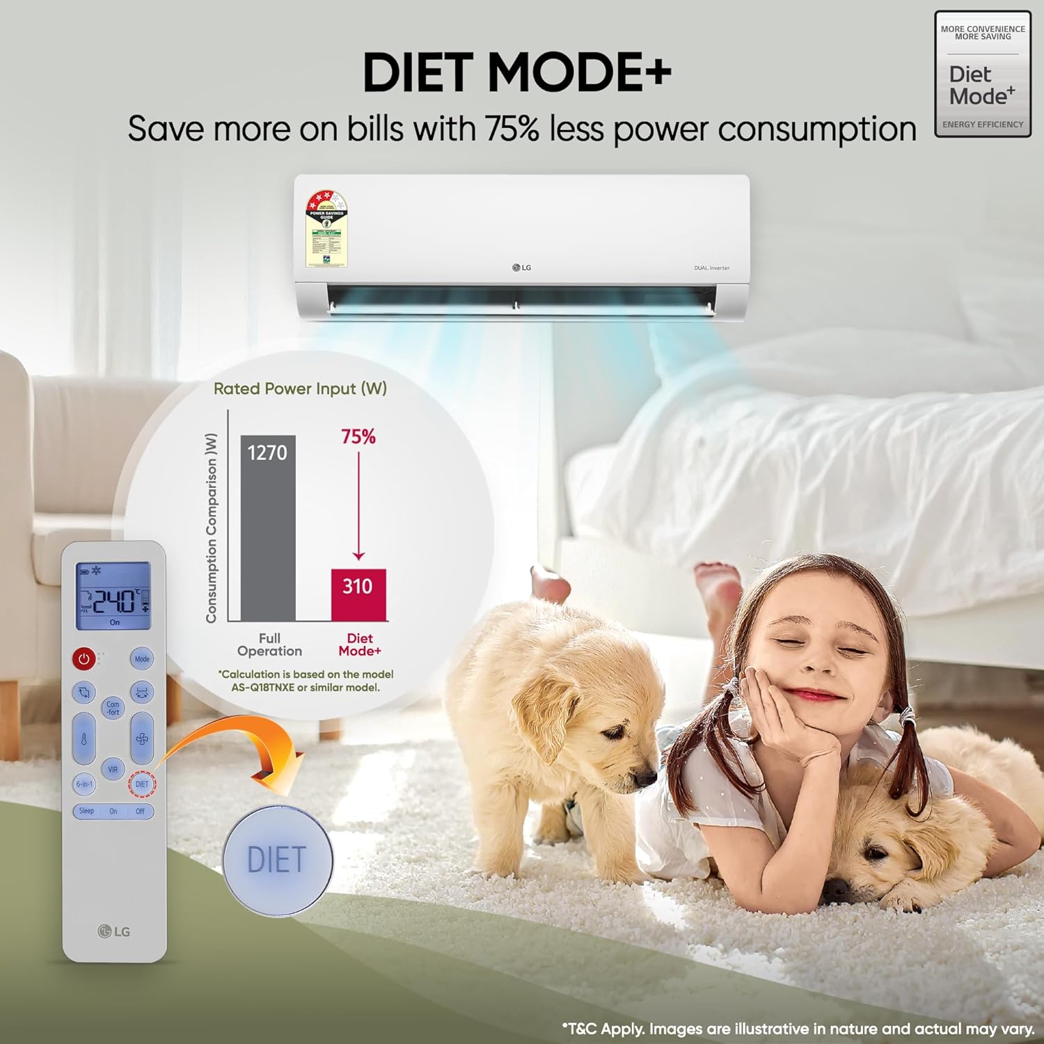 LG 2T 3S DUAL Inverter Split AC Q24ENXE - New Star Rated, Energy Efficient