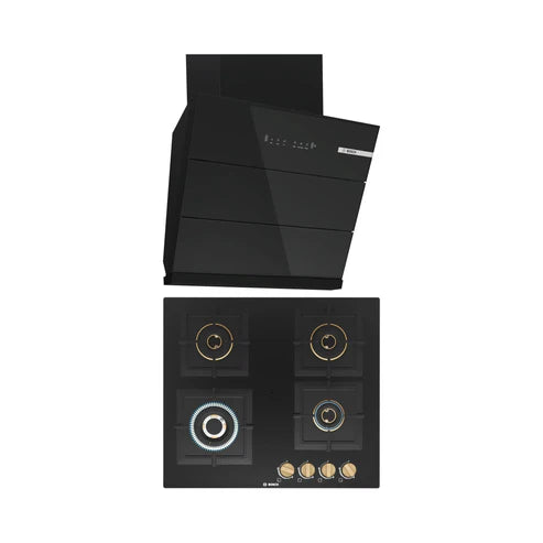 Bosch 60cm Chimney DWK68IJ60I + Bosch 60cm 4 Burner Hob PNH6B6F20I True Brass
