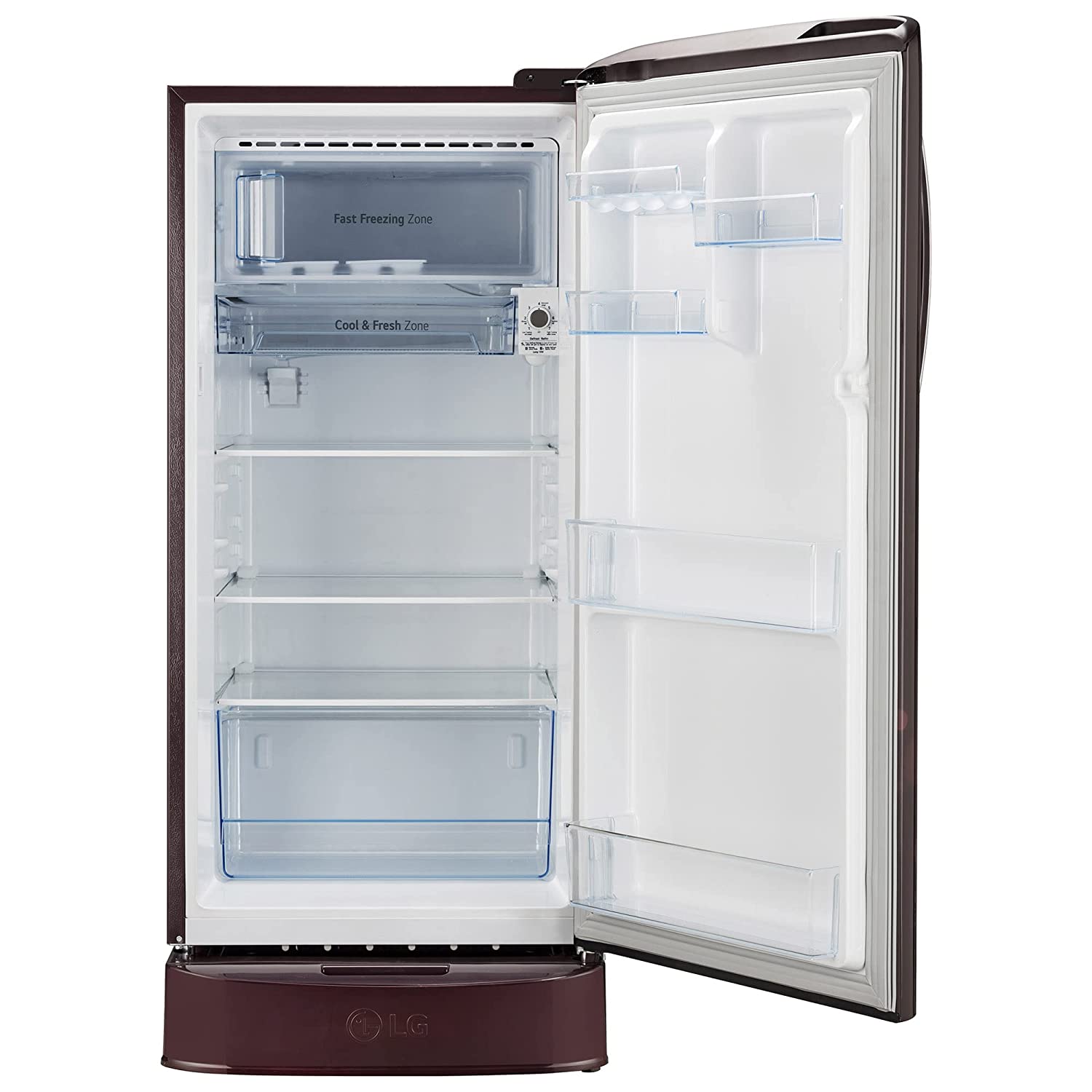 LG 201 L 5 Star Inverter Direct-Cool Single Door Refrigerator (GL-D211HSEZ, Scarlet Euphoria, Base stand with drawer, Gross Volume- 204 L)