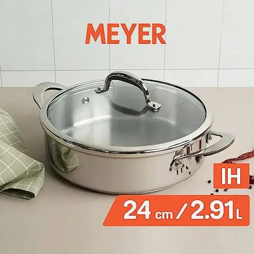Meyer Select Stainless Steel Covered Sauteuse Gas and Induction Base 70671 24cm Silver
