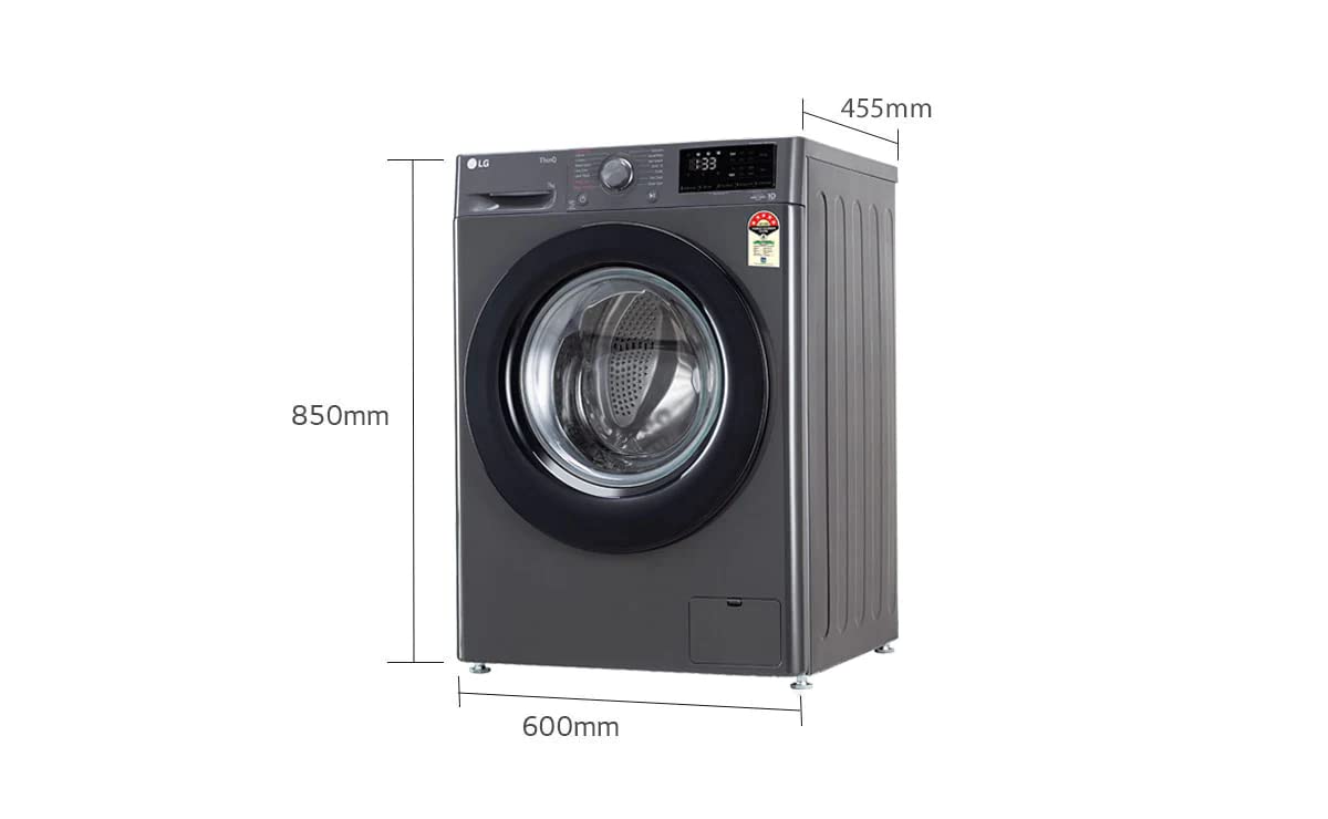 LG 7 Kg 5 Star Inverter Fully-Automatic Front Loading Washing Machine with Inbuilt heater (FHV1207Z2M, Middle Black with Black Door, AI DD Technology & Steam for Hygiene)