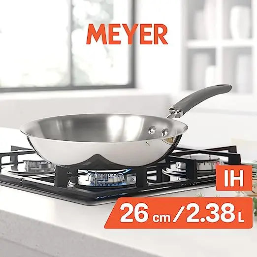 Meyer Trivantage Stainless Steel Open Frypan Gas and Induction Base 31131 26cm Grey