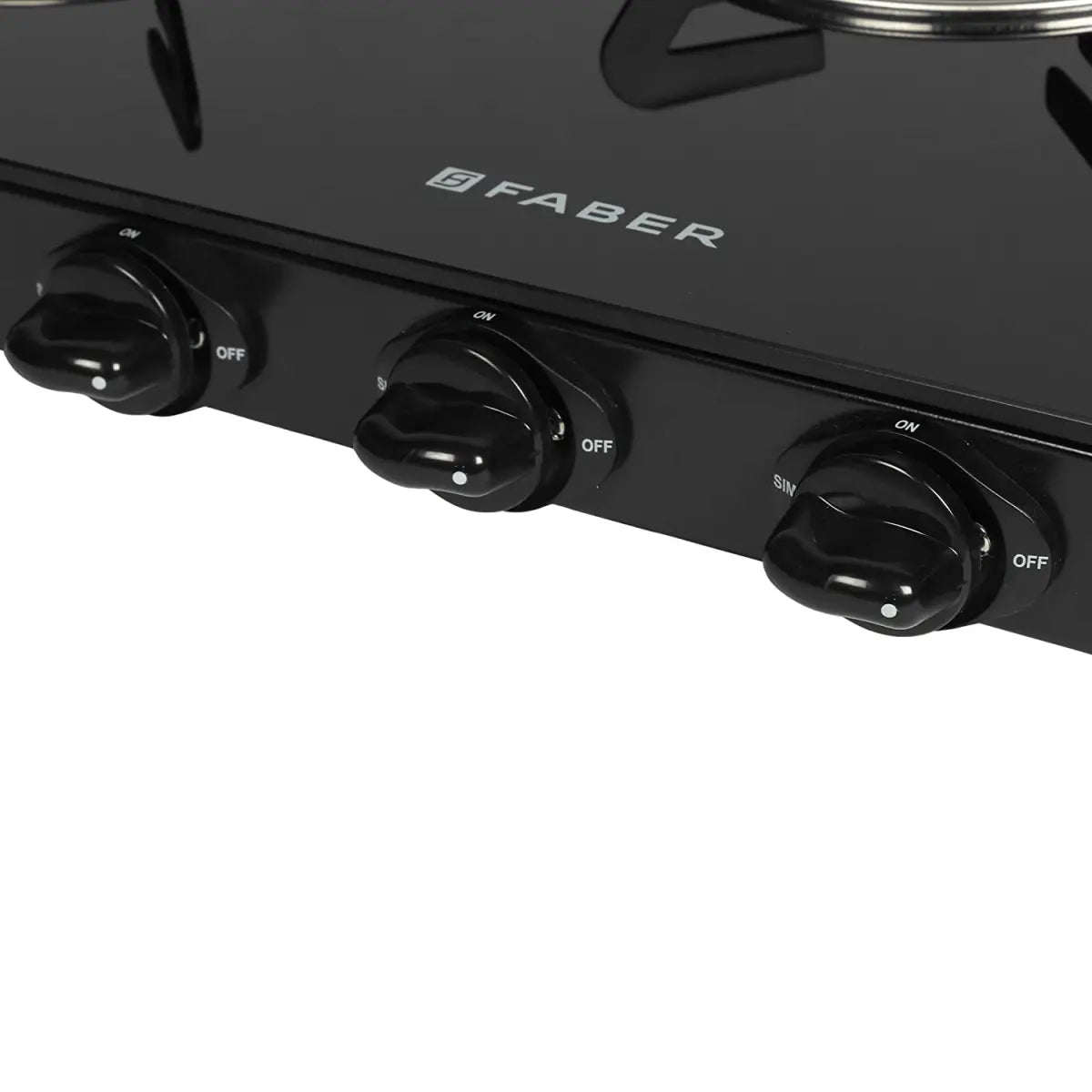 Faber Gas Stove 3 Burner Glass Cooktop (Grand 3BB BK) Manual Ignition,Black
