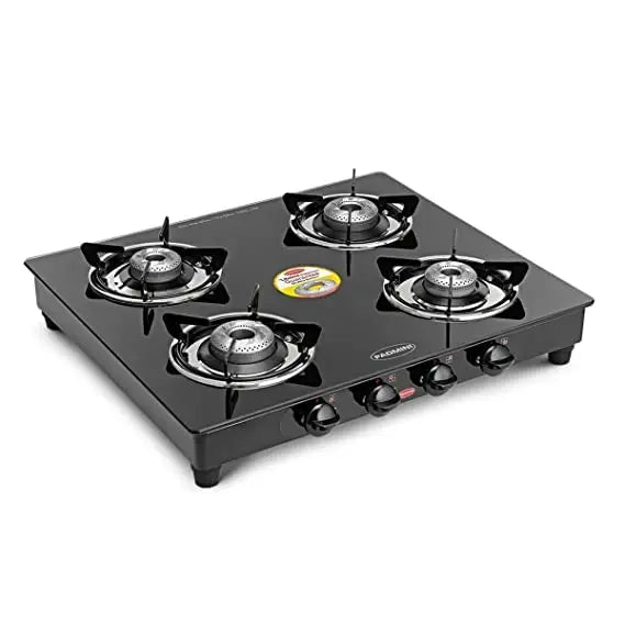 Padmini Four Burner Glass Top Gas Stove (CS-4GT Prima Auto)-Black