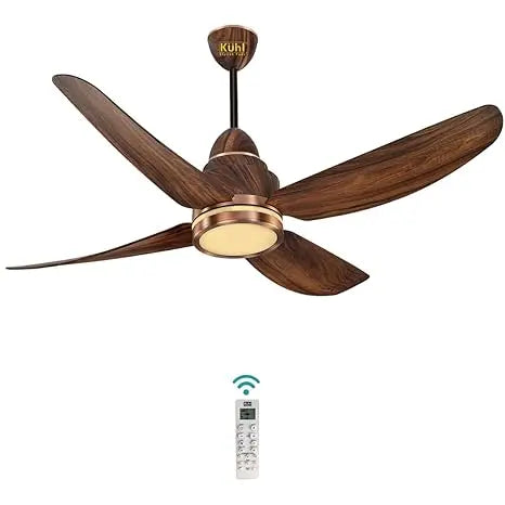 KUHL Stylish Fan Luxus C4 Teakwood| 5 Star Rated| BLDC Technology| Low Power 38W| High Air Flow|Low Noise| 4 Aerodynamic ABS Blades| Night & Down Light|Operate on Remote - Mobile - Alexa|Reverse Mode