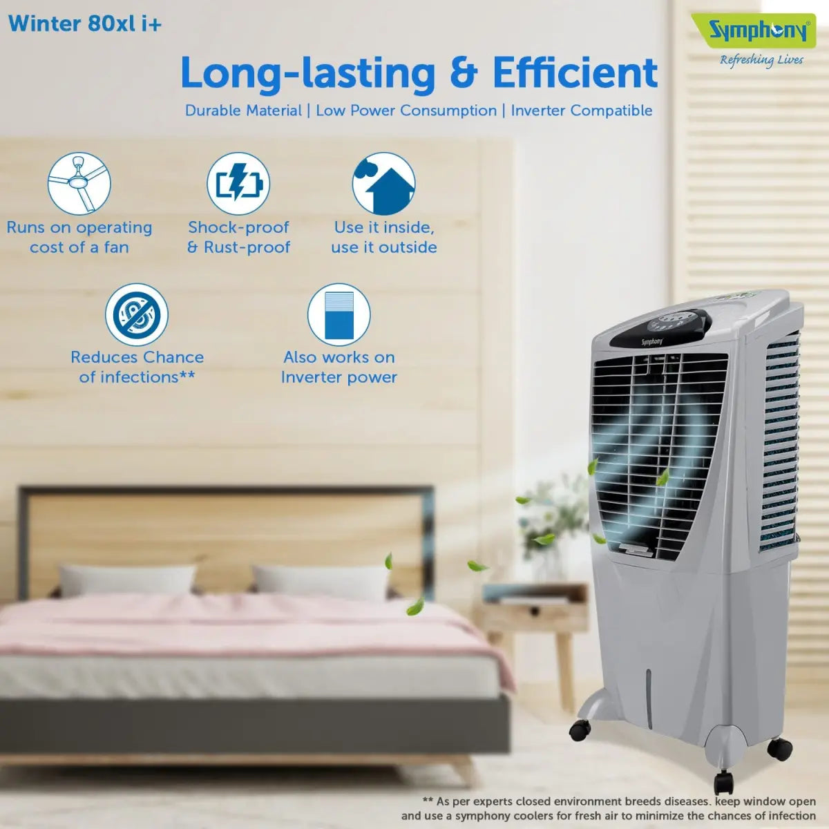 Symphony Winter 80 XL i+ Powerful Desert Air Cooler 80-litres with Remote (Grey)