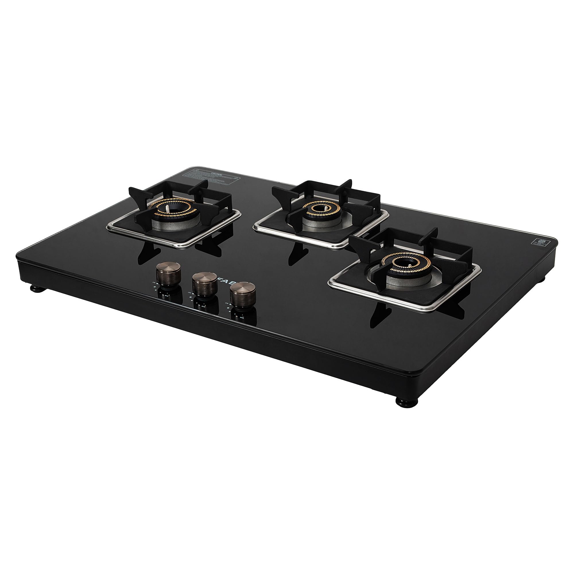 Faber 3 Burner Auto-Ignition Cooktop|NiOS AUTO 3BB BK|Battery Operated|Metal Knobs|Brass Burners|Cast Iron Pan Support|Black Glass Finish|7 Yrs Warranty Glass;5 Yrs Burner & Valve;2 Yrs Compr