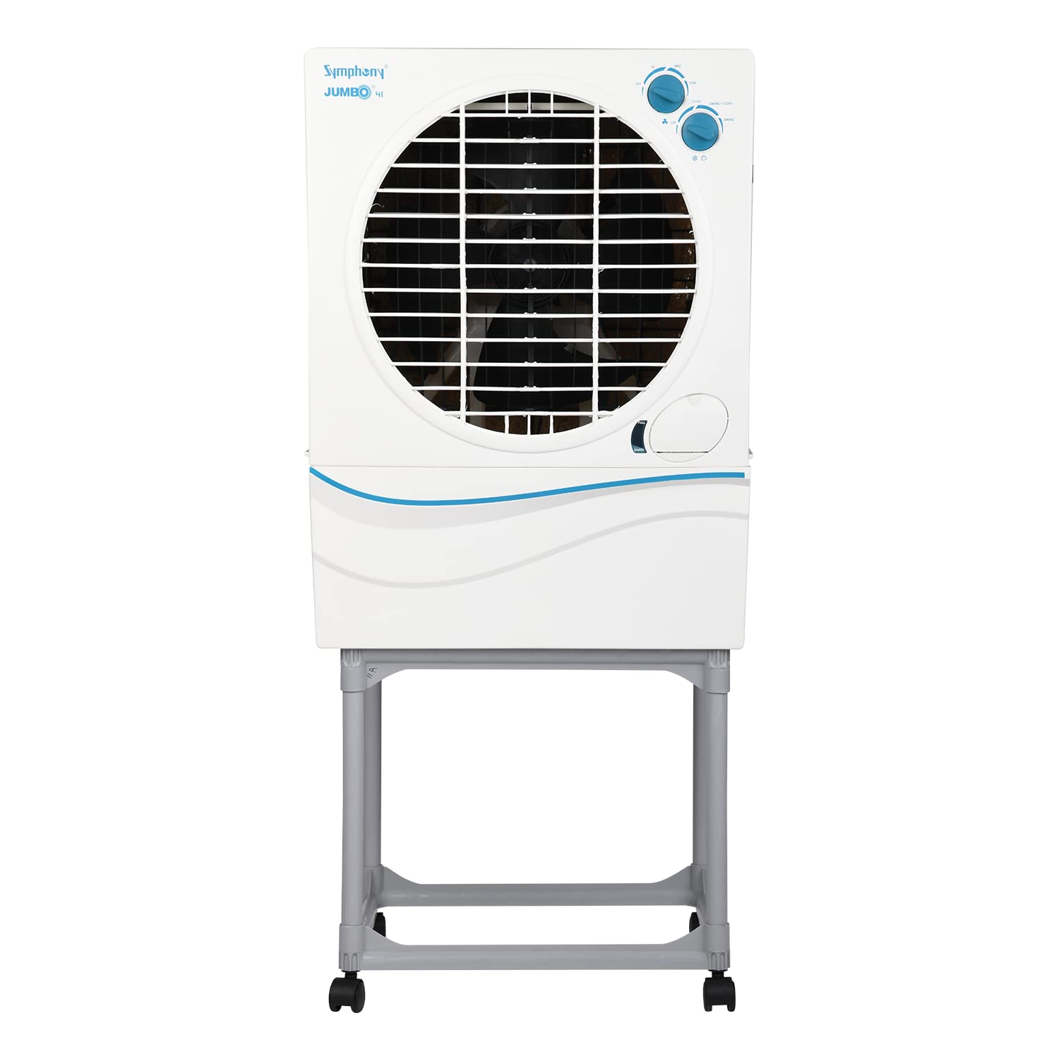 Symphony Jumbo 41 Desert Air Cooler for Home with Aspen Pads, Powerful Fan, Cool Flow Dispenser and Free Trolley (41L, White)
