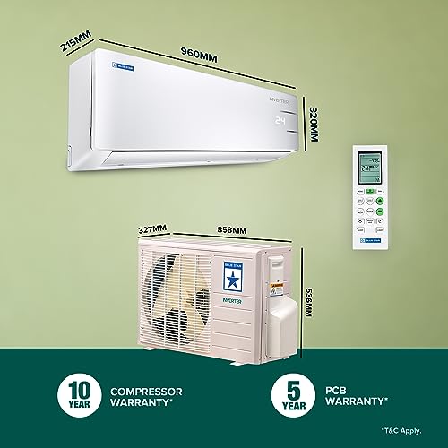 Blue Star 1.5 Ton 3 Star Wi-Fi Inverter Smart Split AC (Copper, 5 in 1 Convertible Cooling, 4-Way Swing, Turbo Cool, Voice Command, IC318YNUS, 2023 Model, White)