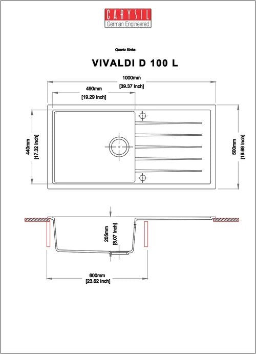 Carysil Vivaldi D-100 L, Single Bowl Sink with Drainboard