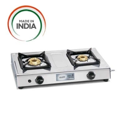 Glen 2 Burner GL 1020 SS Gas stove - Auto Ignition, Brass