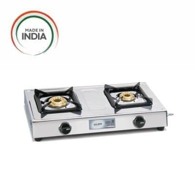 Glen 2 Burner GL 1020 SS Gas stove - Manual Ignition, Brass