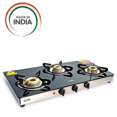 Glen Glass Gas Stove 3 Burner 1033 GT XL Auto Ignition Stainless Steel