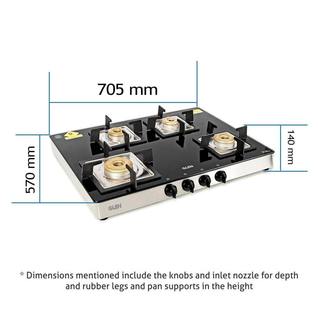 Glen 1048 SQ GT Glass Cooktop Forged Brass 4 Burners ( Black )