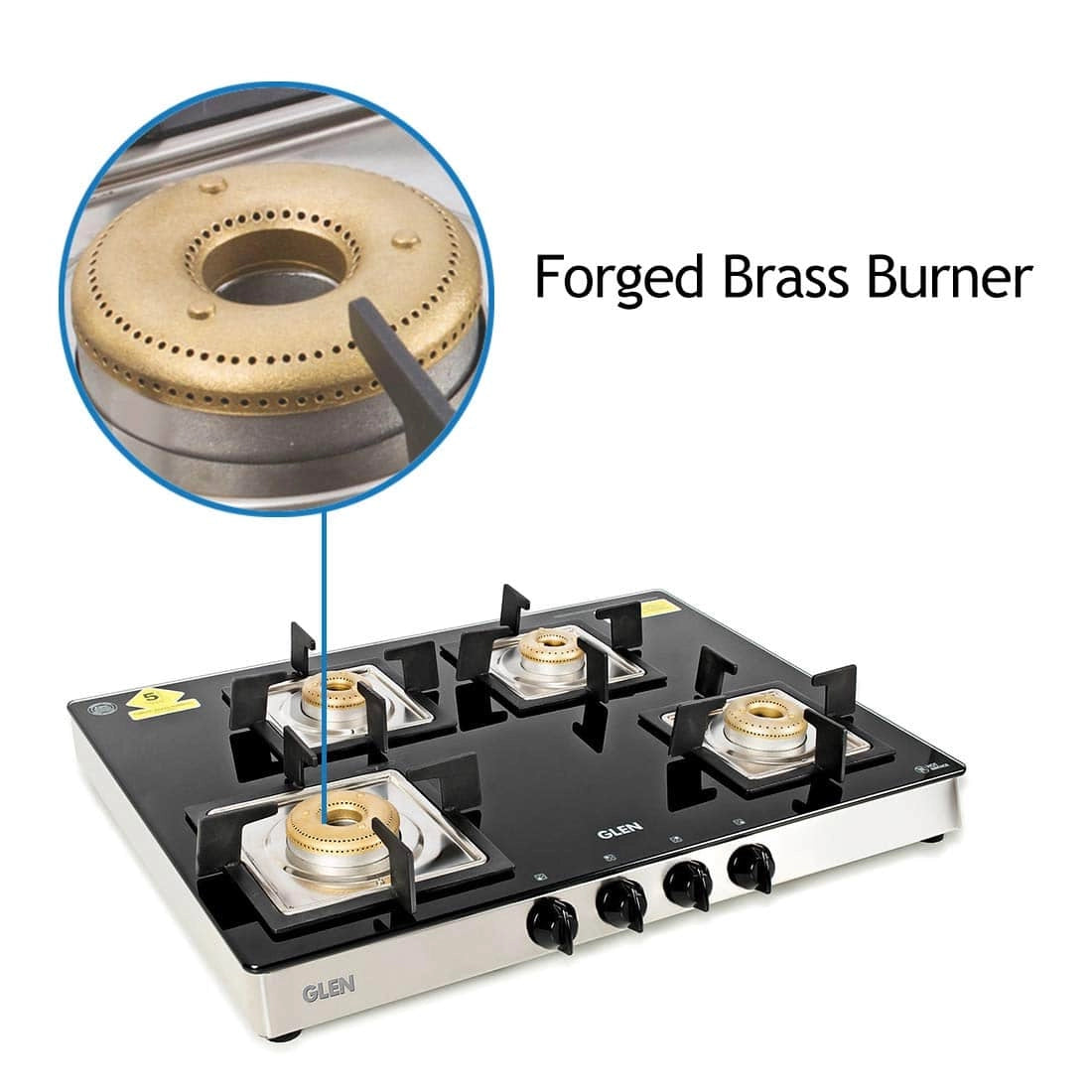 Glen 1048 SQ GT Glass Cooktop Forged Brass 4 Burners ( Black )