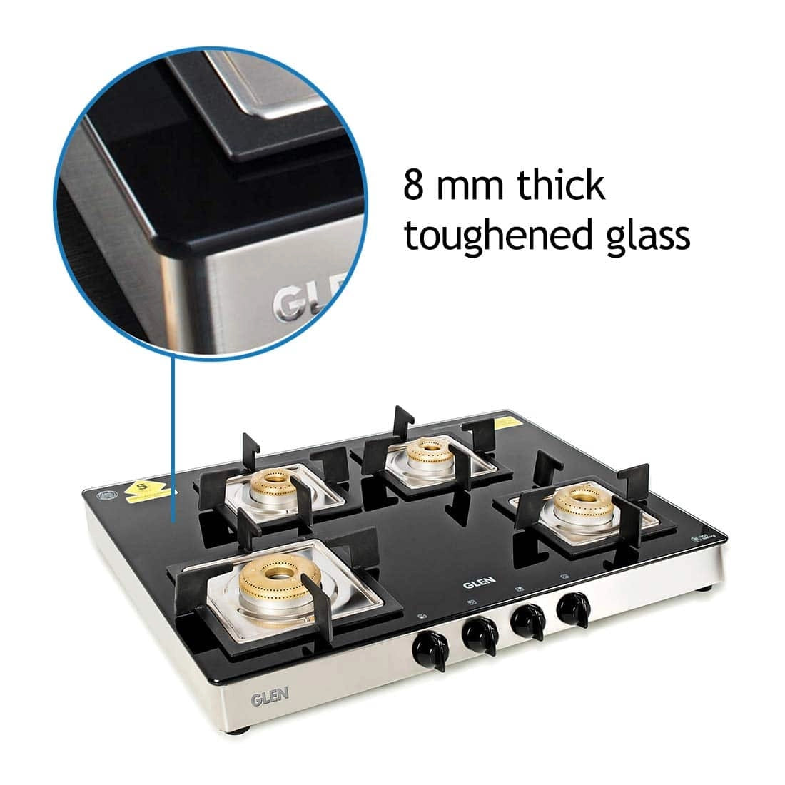 Glen 1048 SQ GT Glass Cooktop Forged Brass 4 Burners ( Black )