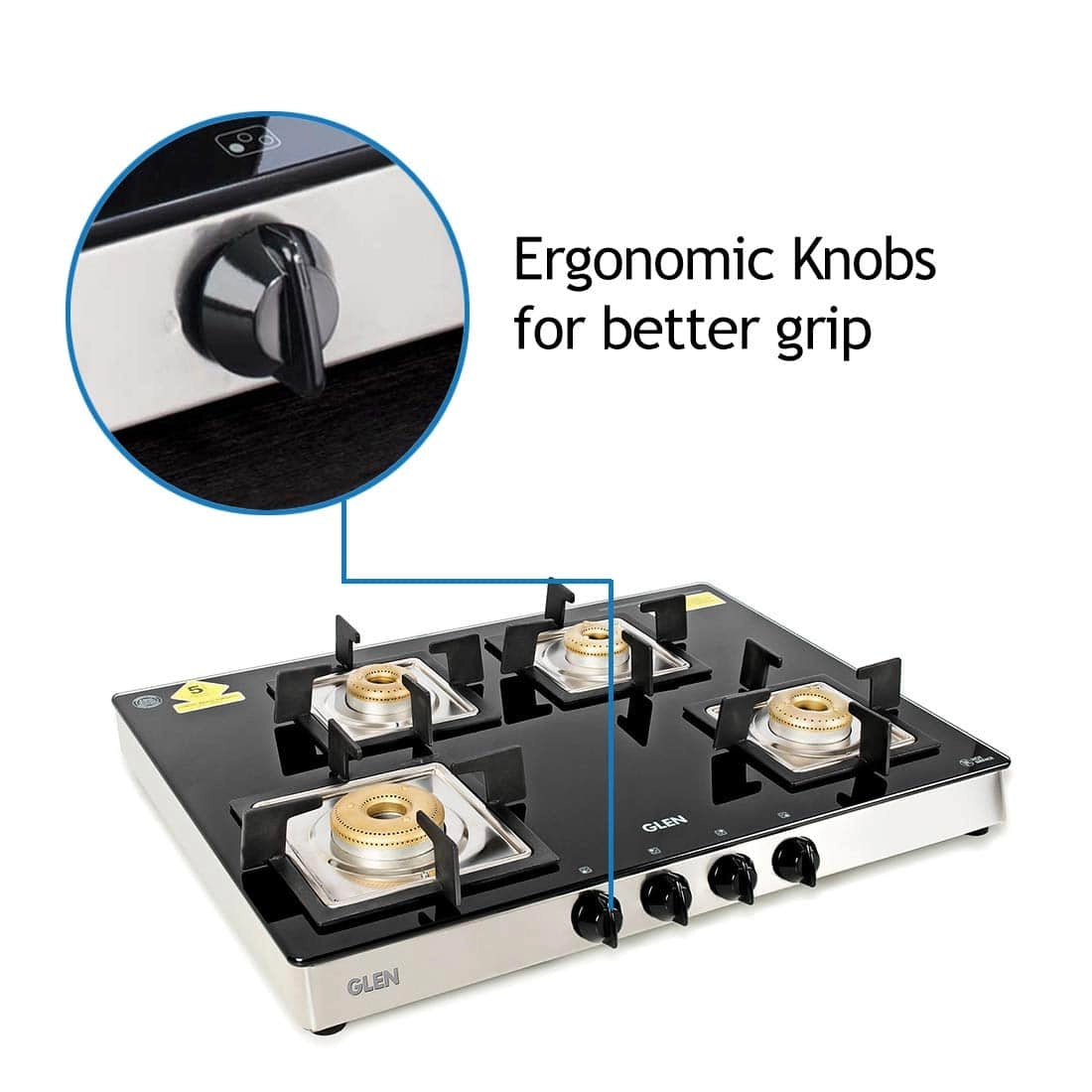 Glen 1048 SQ GT Glass Cooktop Forged Brass 4 Burners ( Black )