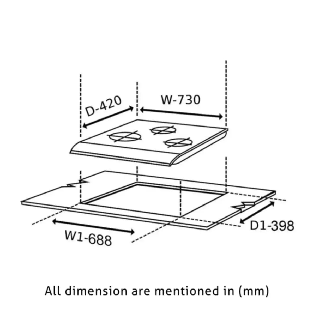 Glen 3 Burner Glass Hob GL 1073 SQ IN Auto Ignition