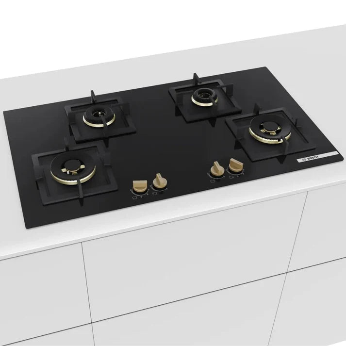 Bosch DWK98IJ60I 90cm Chimney + PNF9B6G20I 90cm 4 Brass Burner Hob Combo