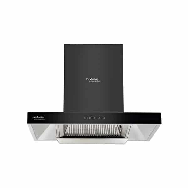 Hindware Alicia Auto Clean 75 cm chimney front view showing touch controls and steel filter