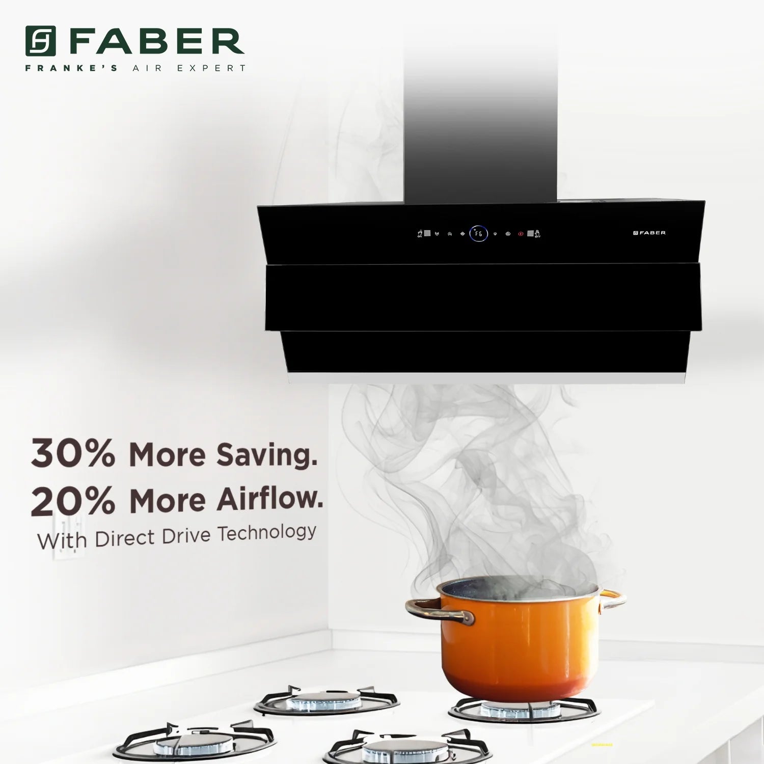 Faber Comet BLDC FL HC SC BK IN 60 cm Chimney Hood | Filterless | Autoclean | Touch & Gesture Control