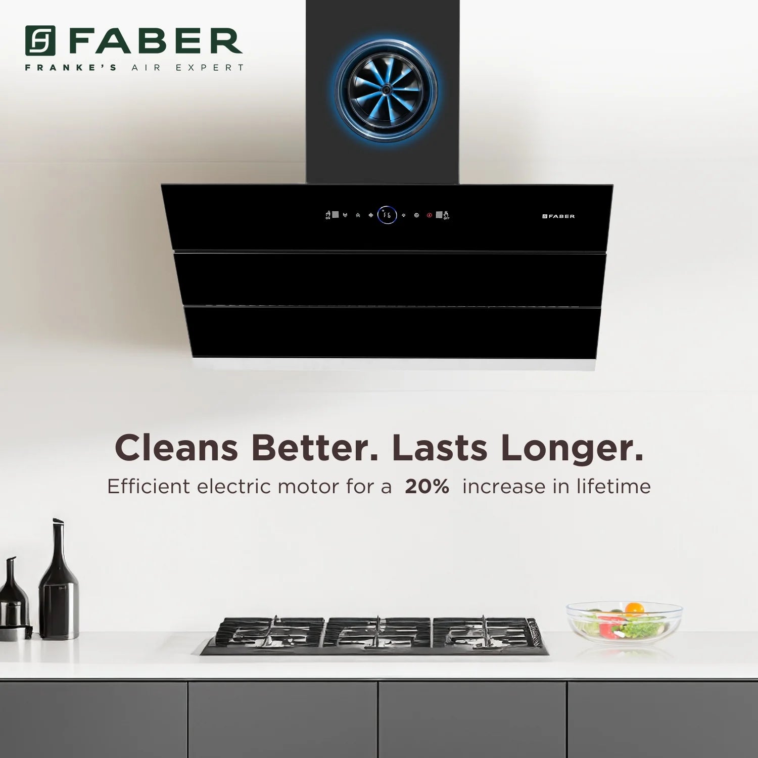 Faber Comet BLDC FL HC SC BK IN 60 cm Chimney Hood | Filterless | Autoclean | Touch & Gesture Control