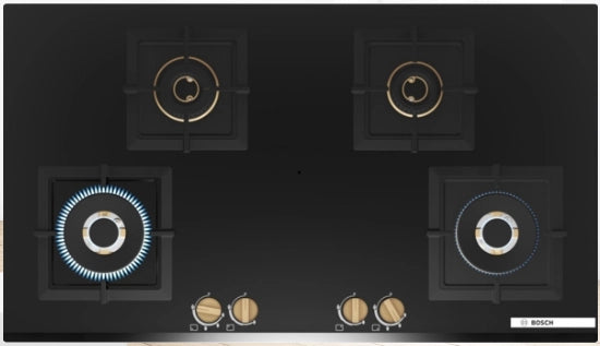 Bosch PNF9B6G20I 90 cm black glass triple-ring gas hob