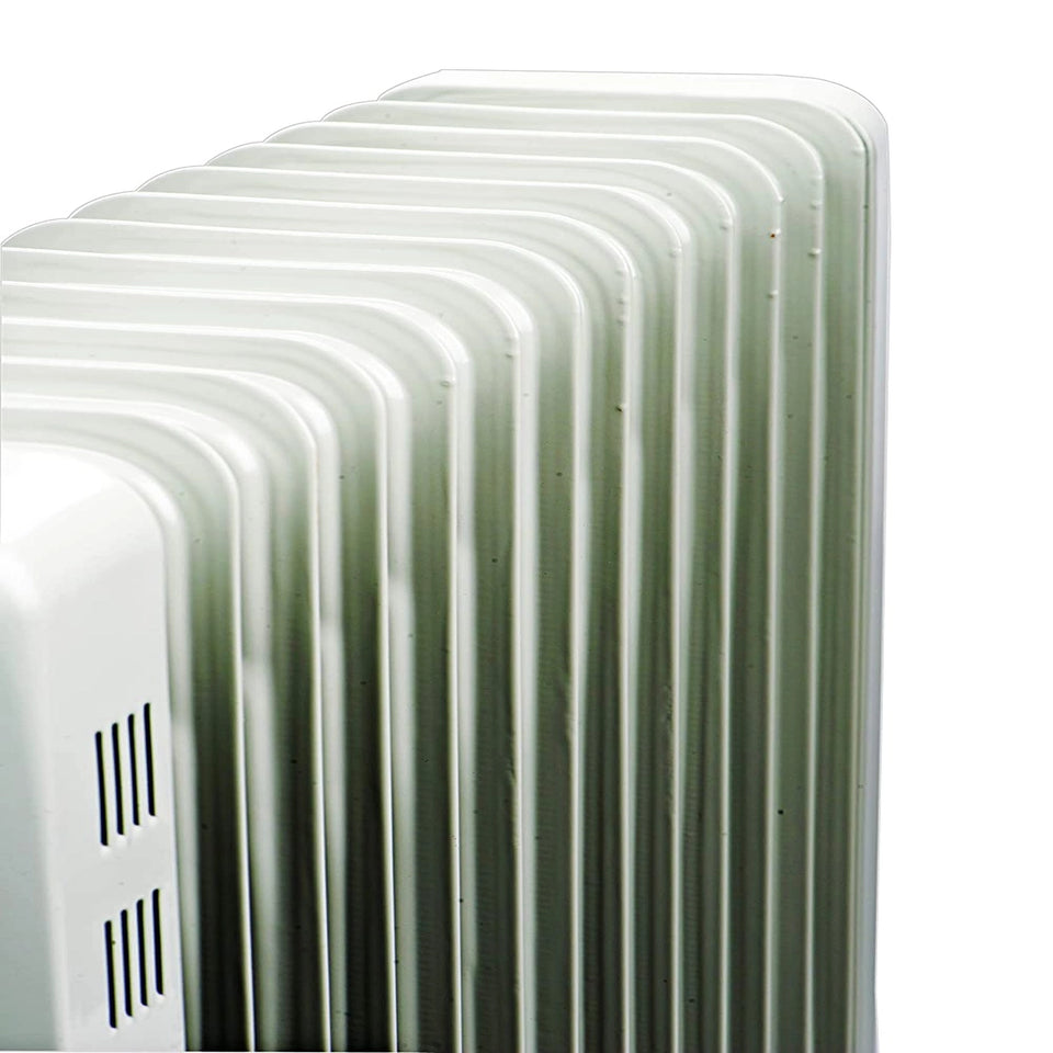 Close-up of the 13 fins of the Morphy Richards OFR 13F oil filled radiator