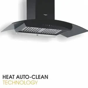 Whirlpool 90 cm 1100 m3/HR Auto-Clean Curved Glass Kitchen Chimney (CG 901 HAC HOOD, Baffle Filter, Touch Control, BK)