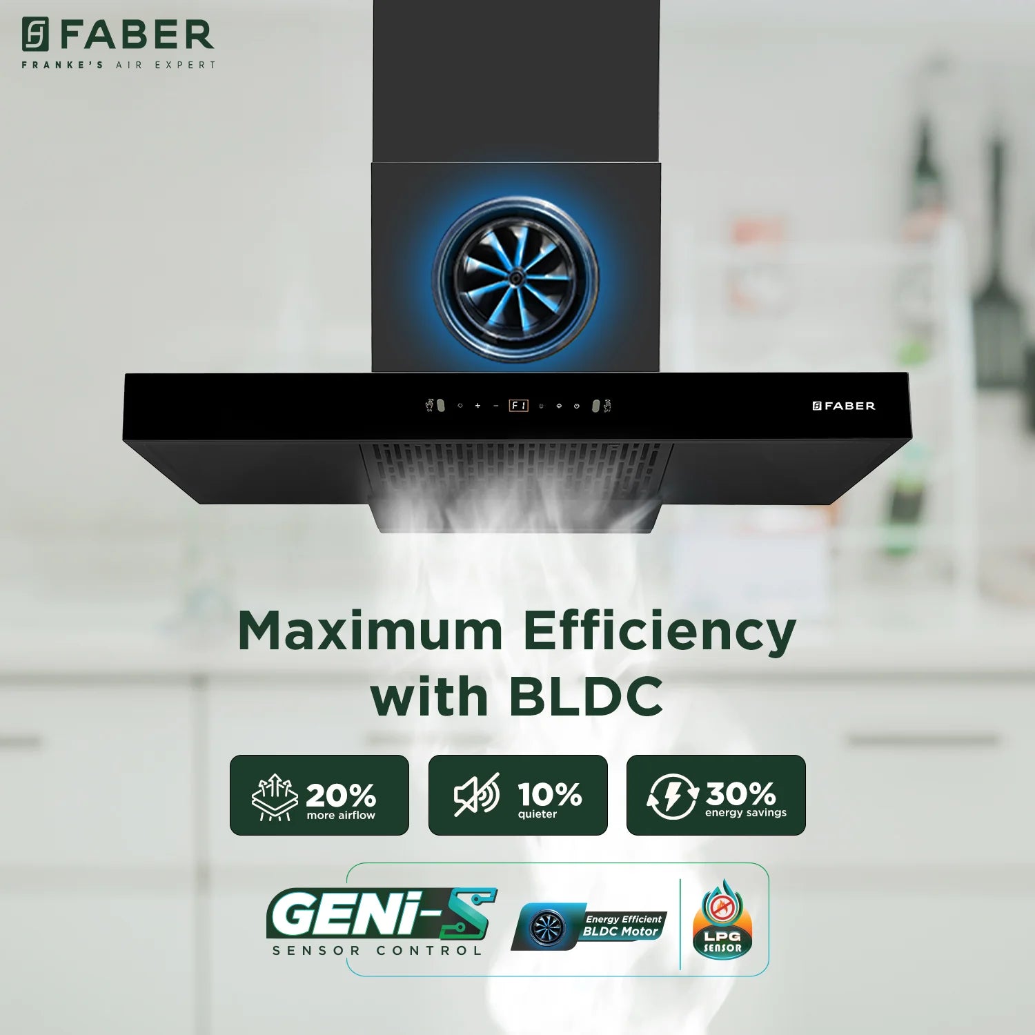 Faber Sigma BLDC HC SC FL BK IN 90cm 1600m3/hr Ducted Auto Clean Wall Mount Chimney with LPG Sensor