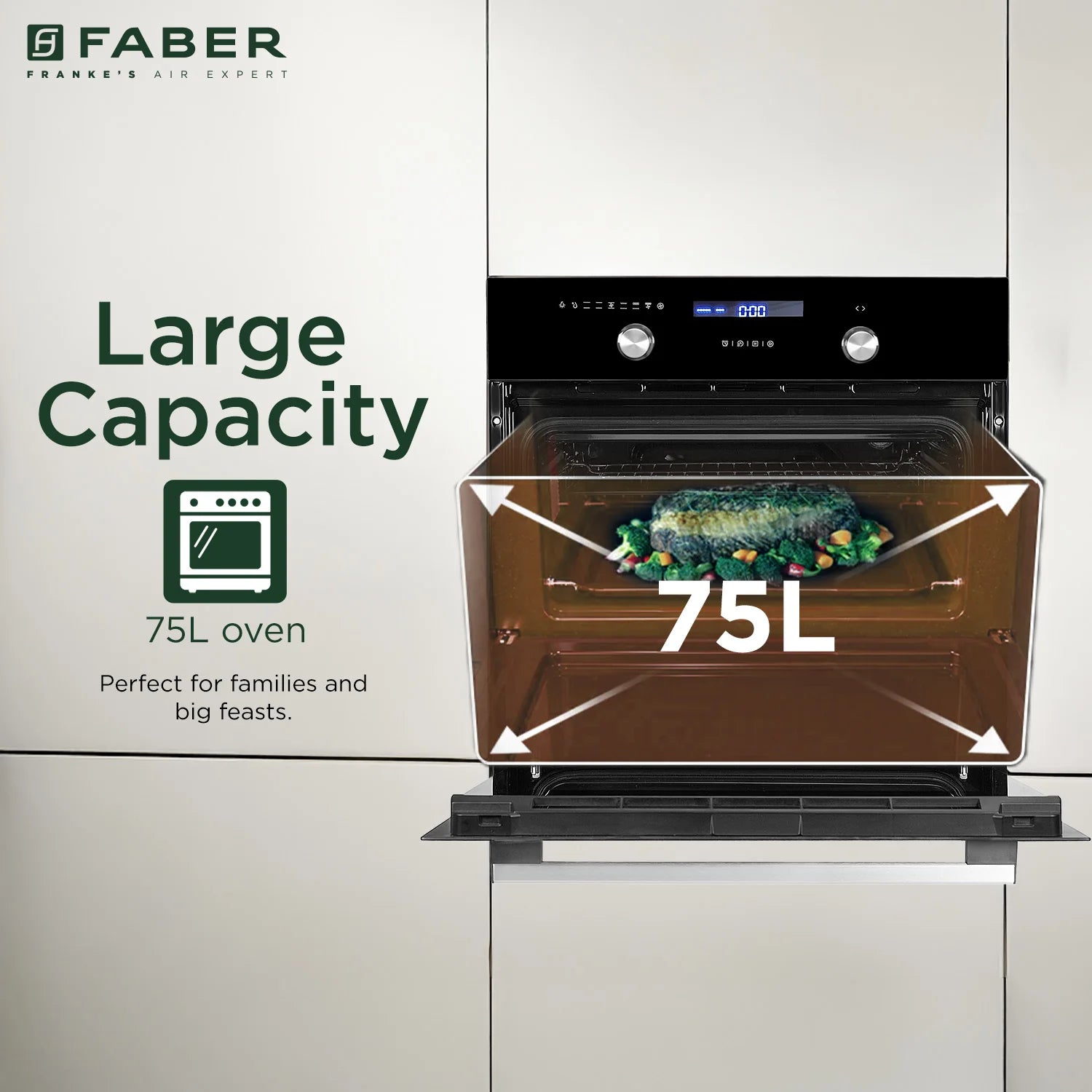 FBIO 75L 9F BK Built-In Oven: 75L Capacity, 9 Functions, Black Finish