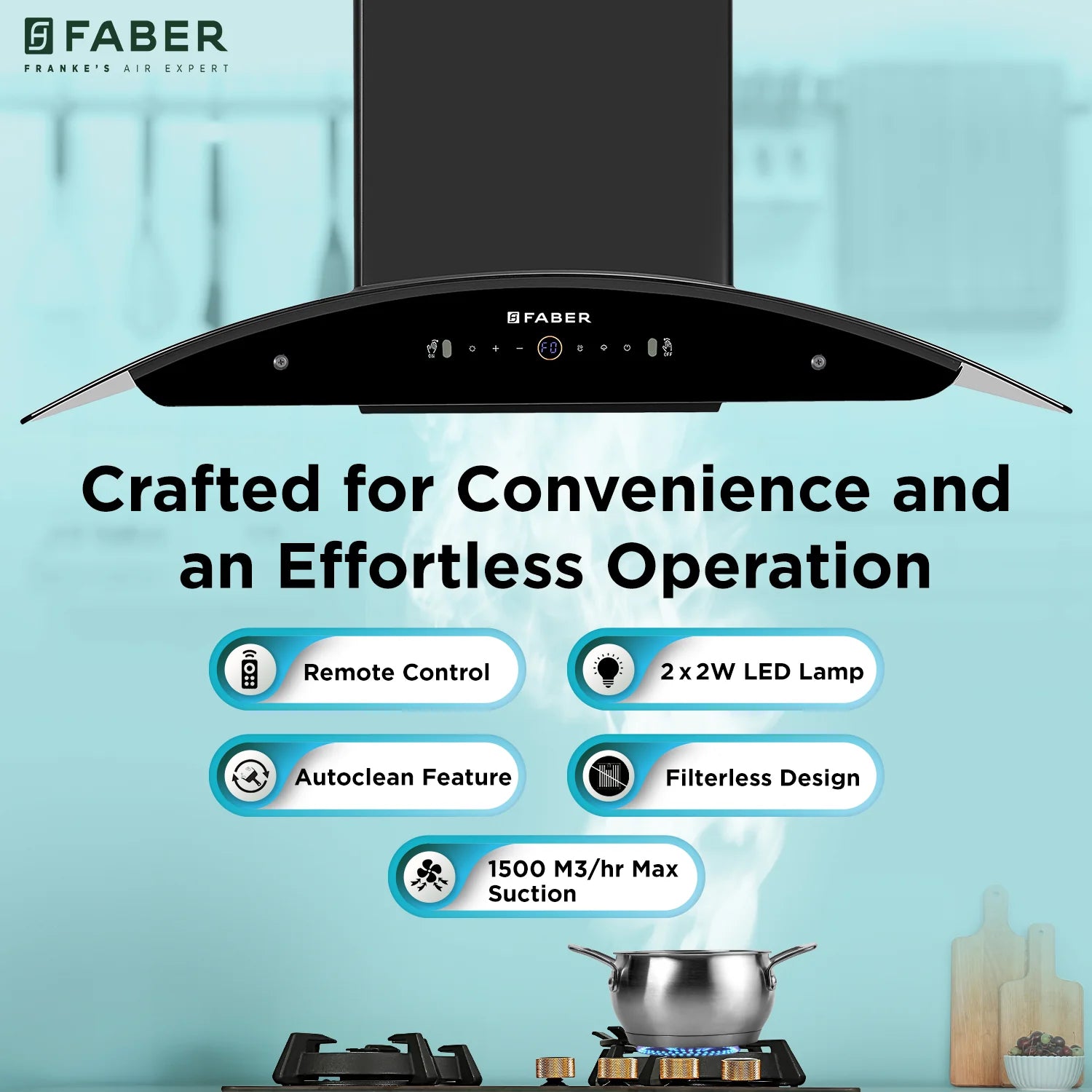 Faber Enigma BLDC HC SC FL BK 90cm 1600m3/hr Ducted Auto Clean Wall Mount Chimney with Gesture Control