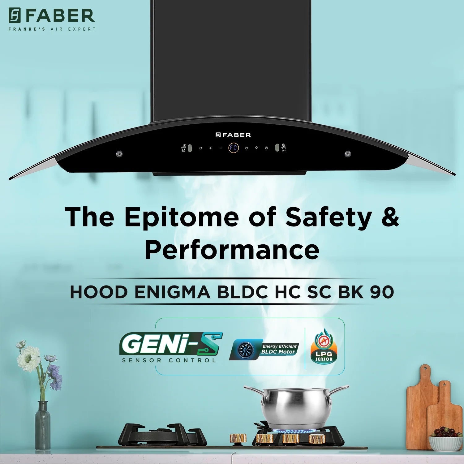 Faber Enigma BLDC HC SC FL BK 60cm 1600m3/hr Ducted Auto Clean Wall Mounted Chimney with Gesture Control (Black)