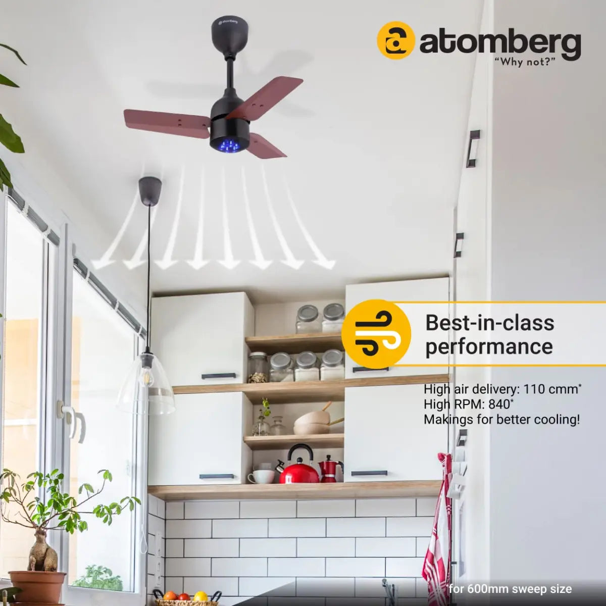 atomberg Renesa 600mm BLDC மோட்டார் விசிறி பழுப்பு மற்றும் கருப்பு