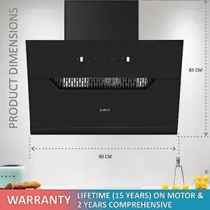 Elica 90 cm 1350 m3/hr Filterless Auto Clean Angular Chimney with 15 Years Warranty (EFL 207 HAC LTW VMS 90, Touch + Motion Sensor Control, Black)