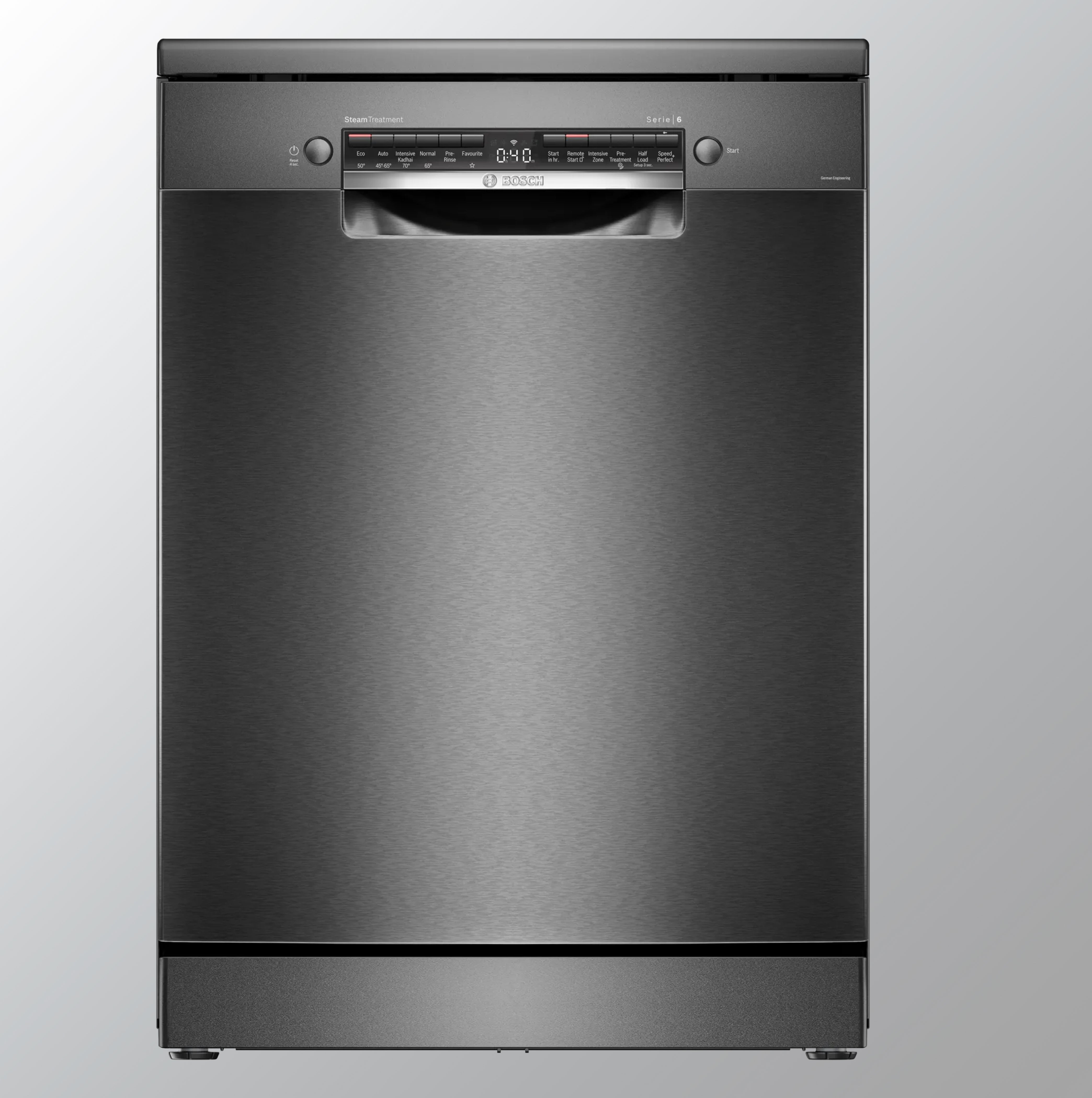 Bosch SMS6HMC00I தொடர் 6, Bosch ஃப்ரீஸ்டாண்டிங் டிஷ்வாஷர், 60 செ.மீ., பிரஷ் செய்யப்பட்ட கருப்பு எஃகு எதிர்ப்பு கைரேகை