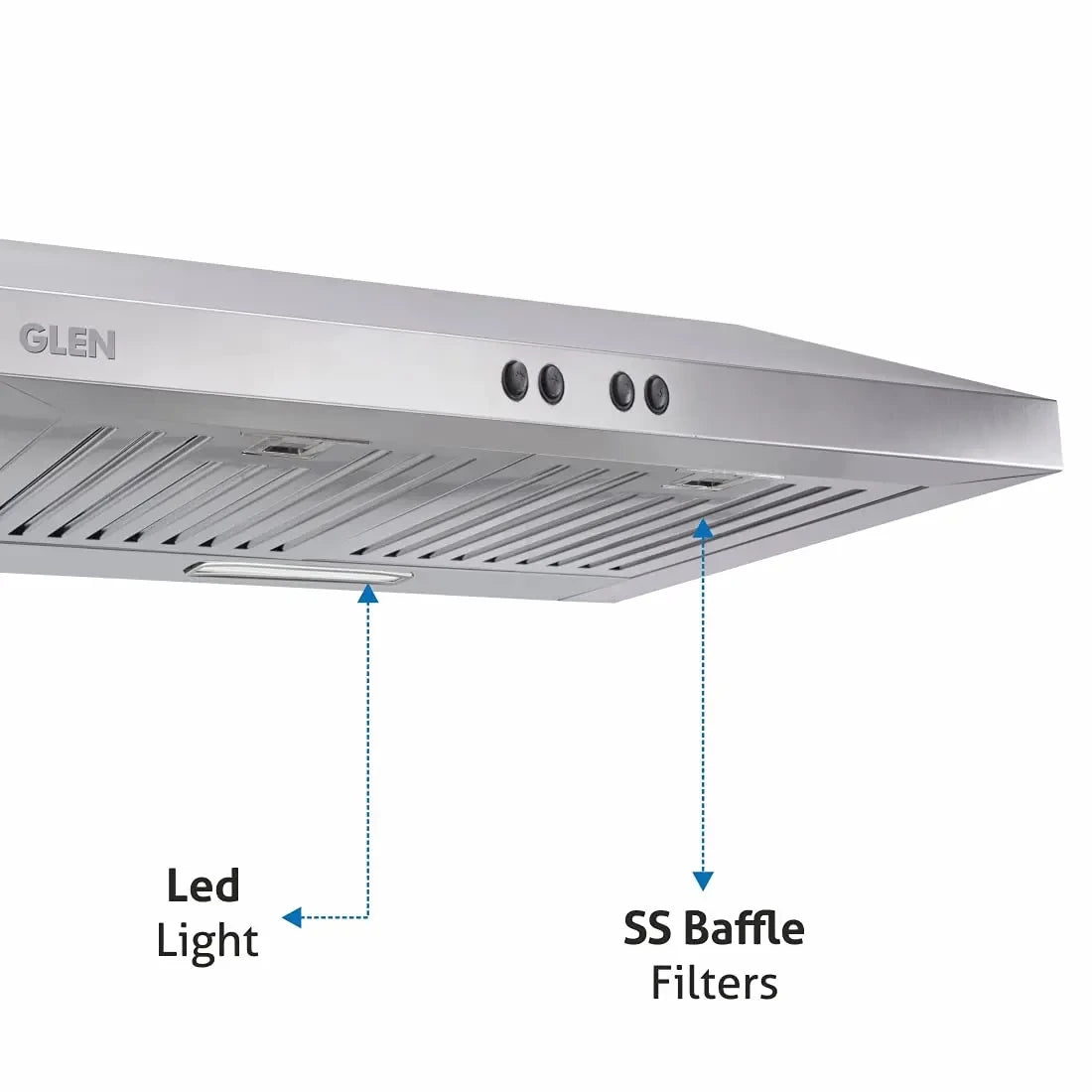 Glen Straight Line Kitchen Chimney 60 cm Junior 6000 Baffle Filter - 1000 Silver