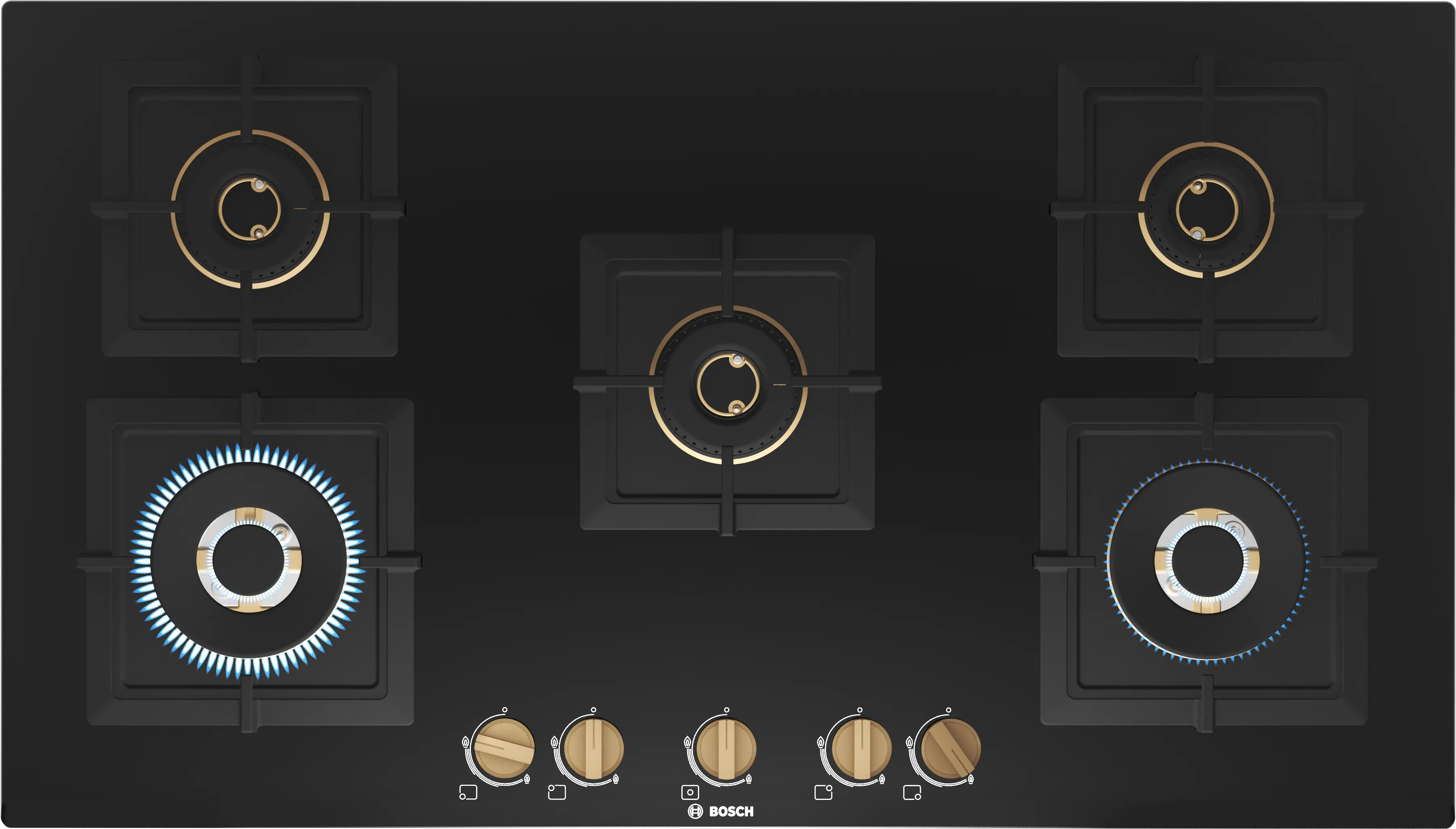 Bosch DWA98IJ60I 90cm Chimney + PNV9B6F20I 90cm 5 Brass Burner Hob Combo