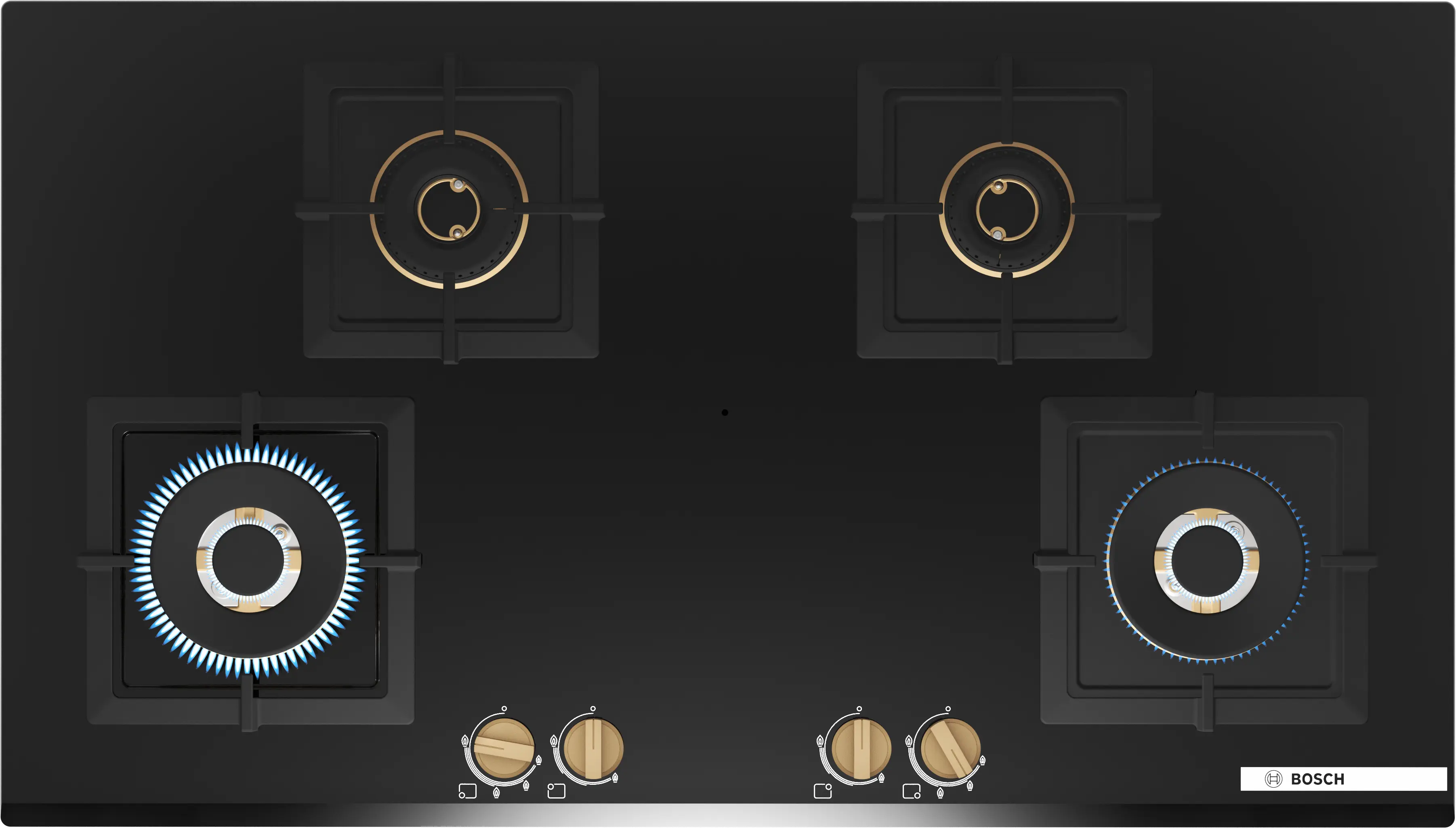 Bosch DWA98IJ60I 90cm Chimney + PNF9B6G20I 90cm 4 Brass Burner Hob Combo