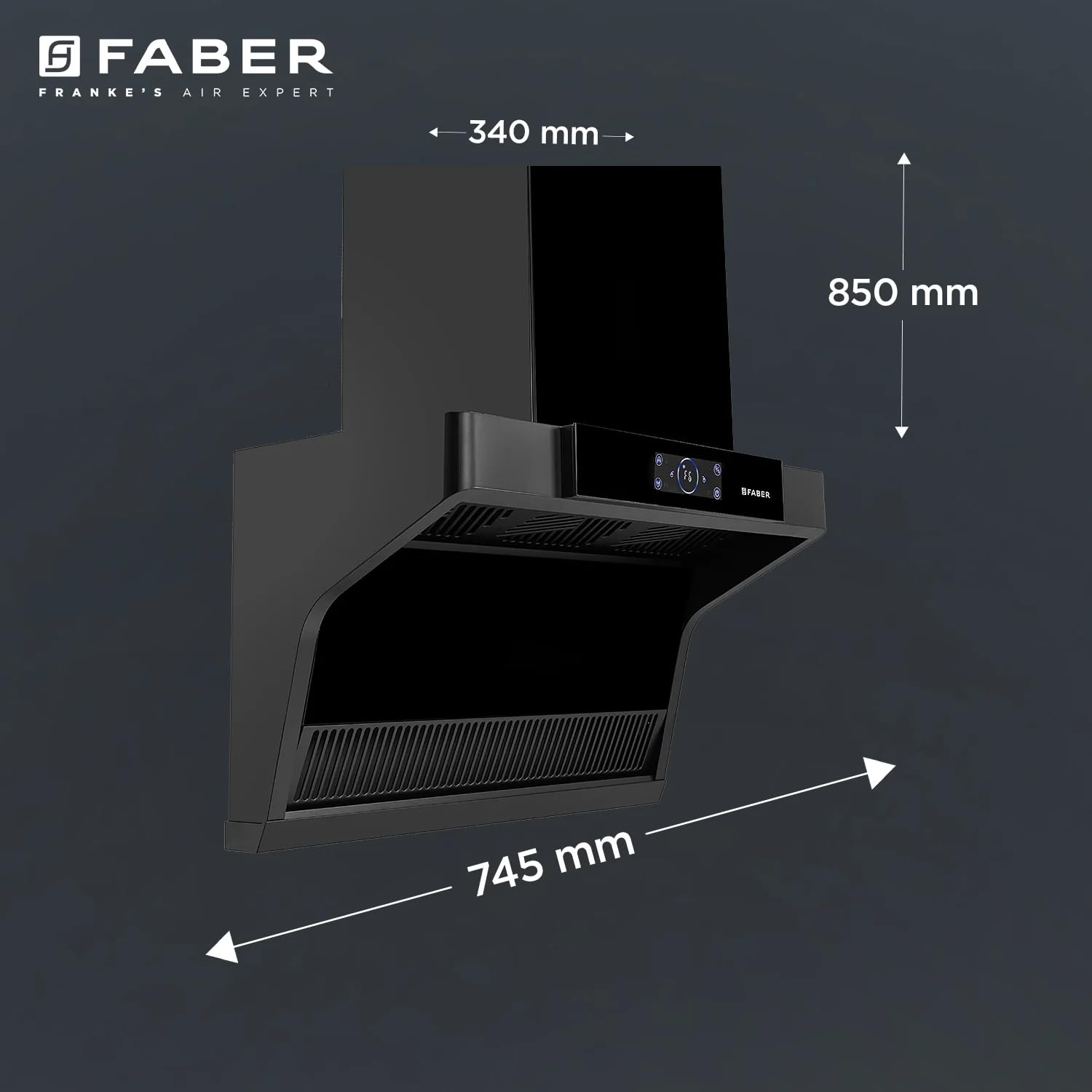 Faber 75 cm 1500 m³/hr angular Kitchen Chimney (HOOD COSMIC FL HC BK 90, Filterless technology, Touch Control, Black)