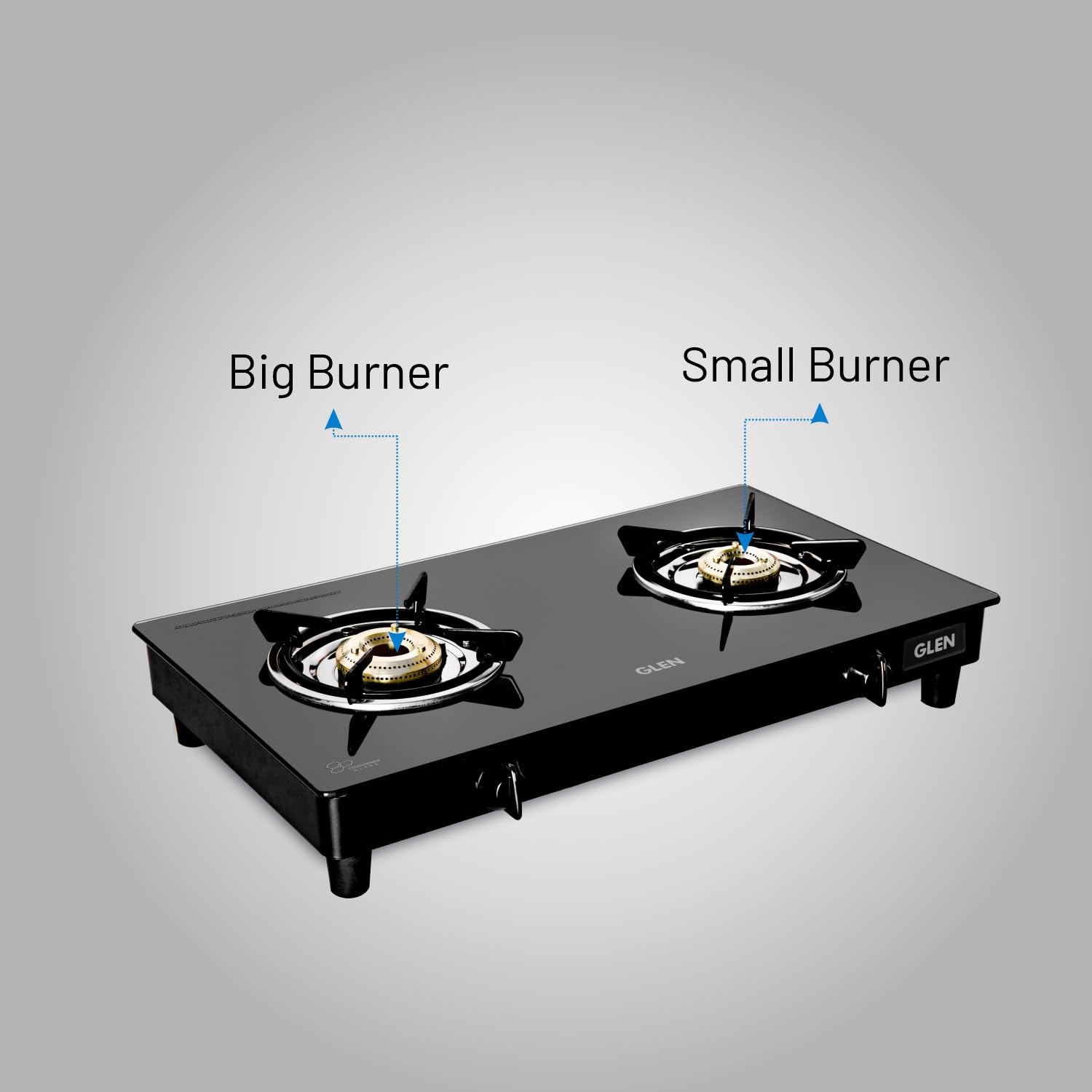 Glen 2 Burner Toughened Glass Top | LPG Gas Stoves | Fuel Efficient Brass Burners | Manual Ignition | ISI Certified | Ergonomic Knobs | Revolving Nozzle | 2 Manufacturer Year Warranty | 1020