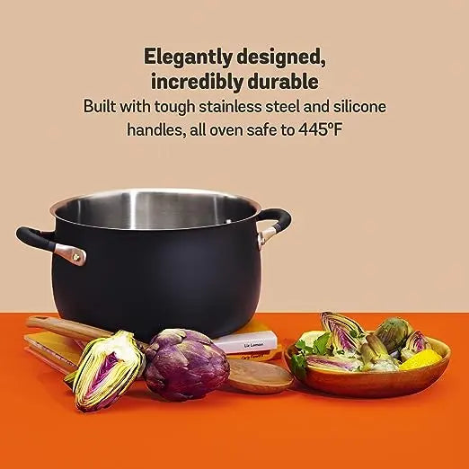 Meyer Accent Series Stainless Steel Stockpot Gas and Induction Base 70614 6.5 Liters Black
