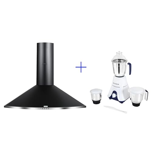 Faber 90 cm,3 way suction chimney,1095 m3/hr chimney with 3 Jar mixer grinder (COMBO HOOD TENDER 90 PB BK+MIXER) Push button, Black