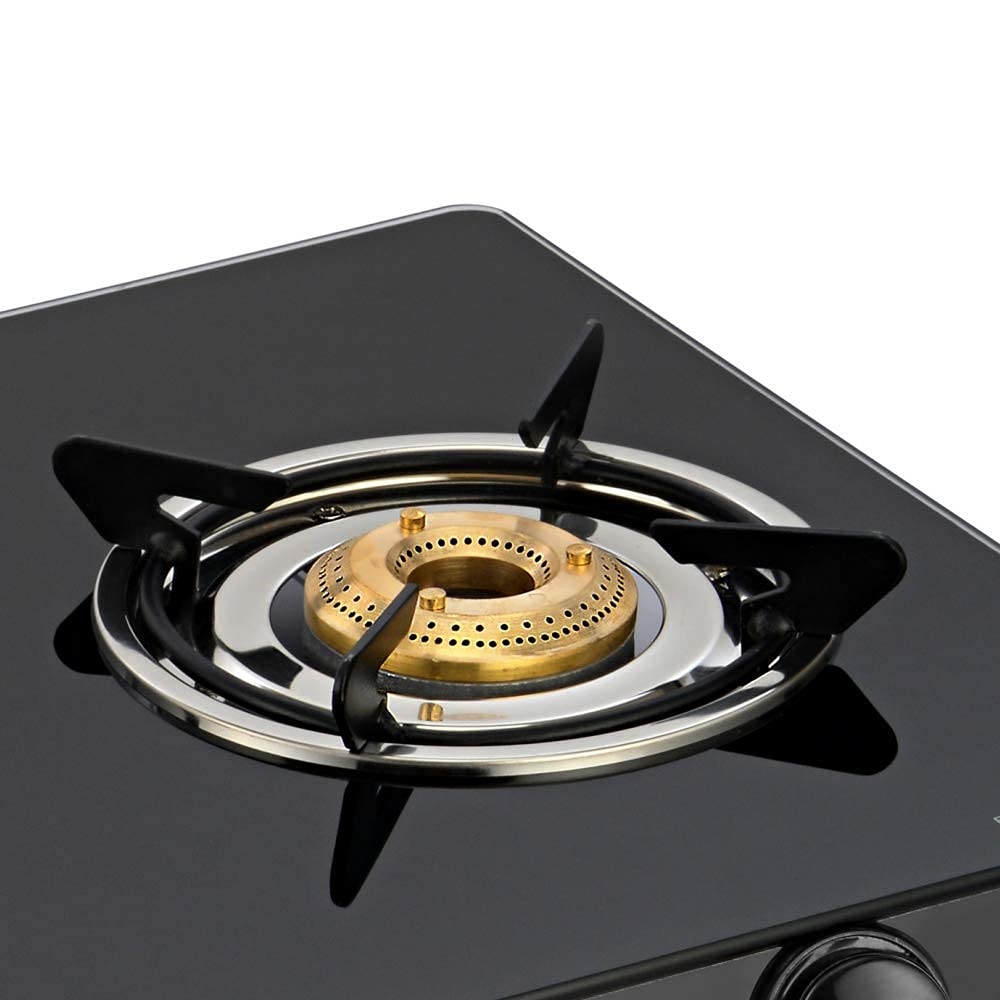 Sunflame Crown Glass Top 2 Burner Gas Stove Manual Ignition, Black (Gas stove + Gas Lighter)