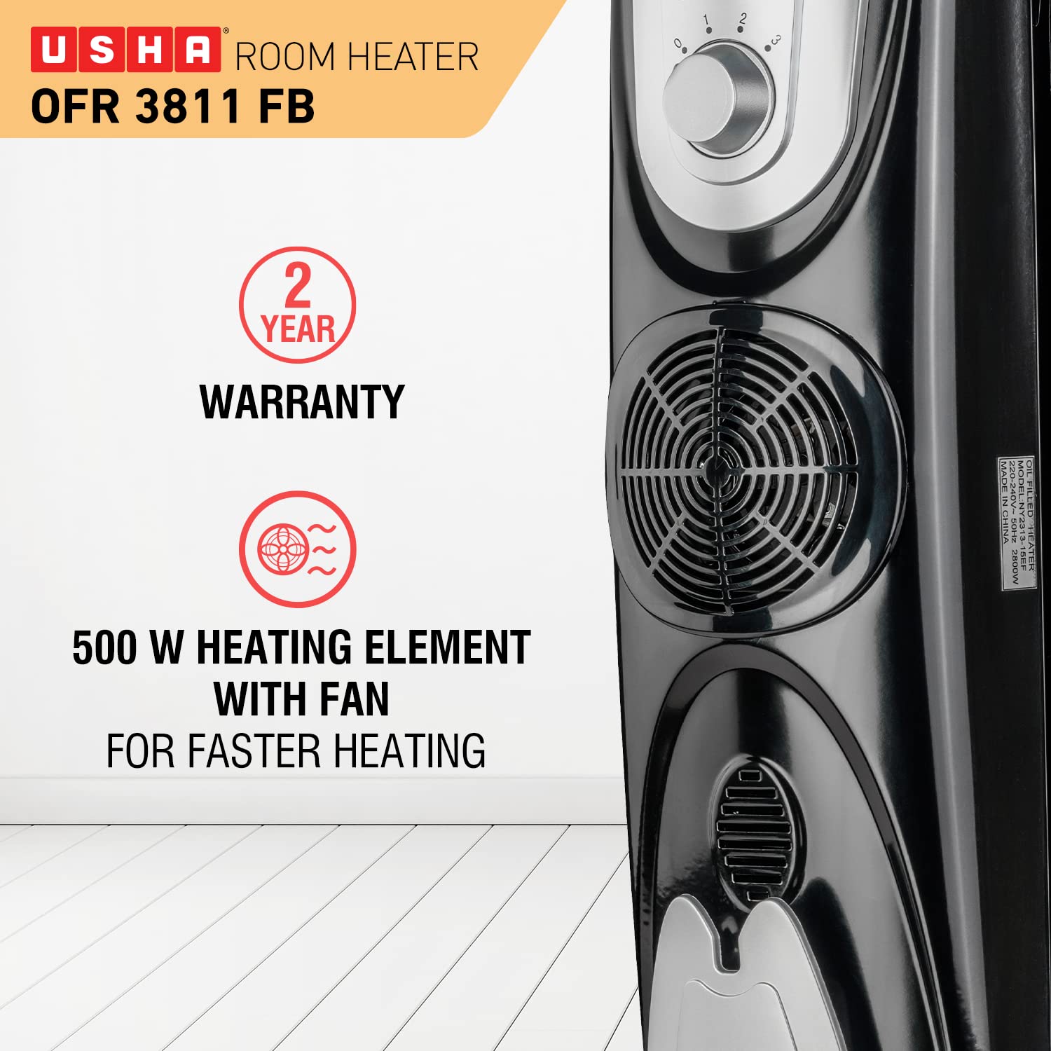 Usha 3811 FB 2300 Watt Oil Filled Radiator (Black)