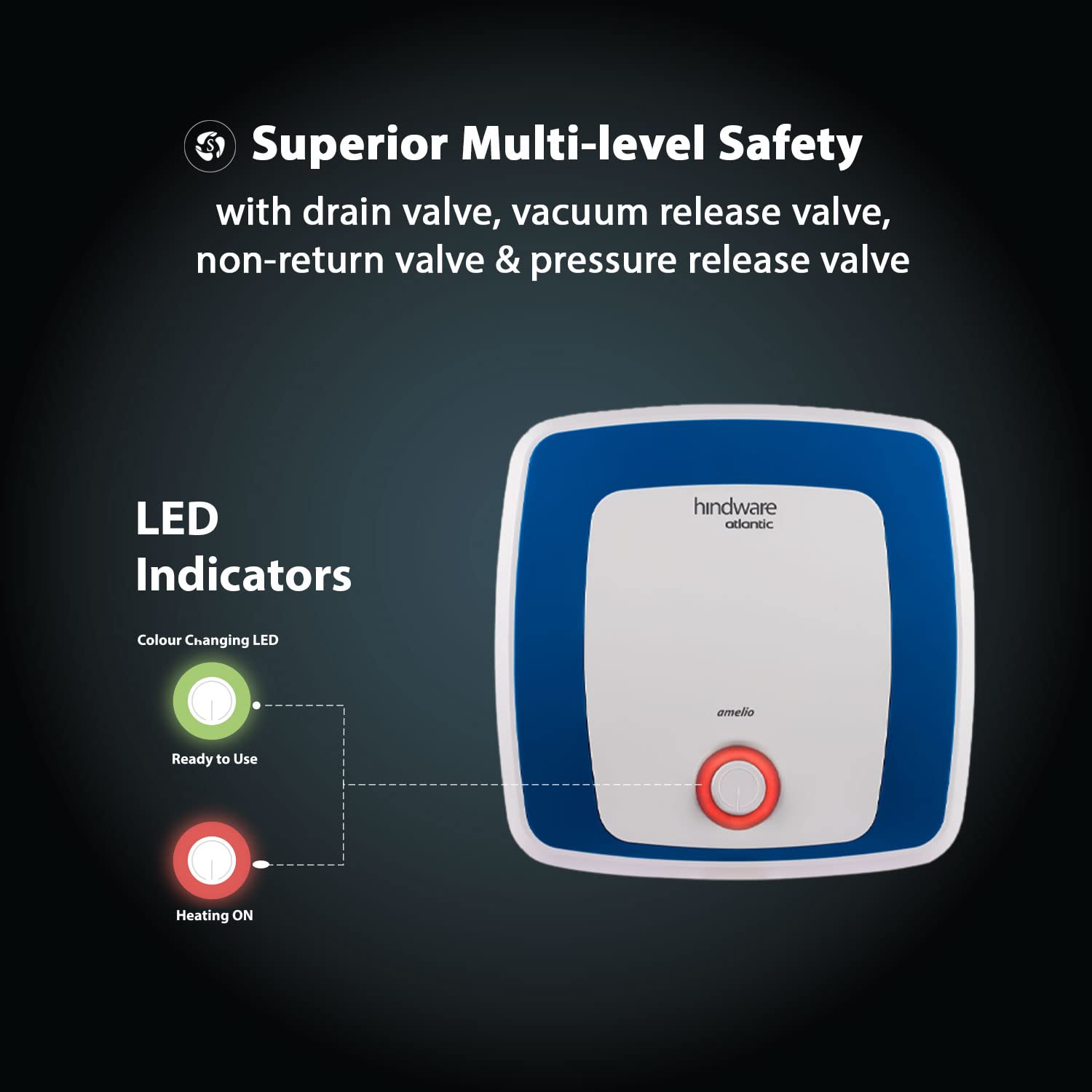 Hindware Atlantic 10L 5-Star Rated Blue With Glass Geyser