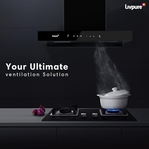 Livpure Ether 60 1350 m3/hr T Shape | Filterless Autoclean Kitchen Chimney |10 Yr Warranty On Motor, 2 Yr Comprehensive |Touch & Gesture Control, Black