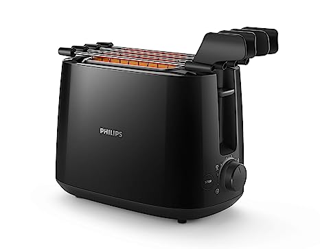 Philips HD2583/90 black toaster with sandwich racks fitted and heating element glowing