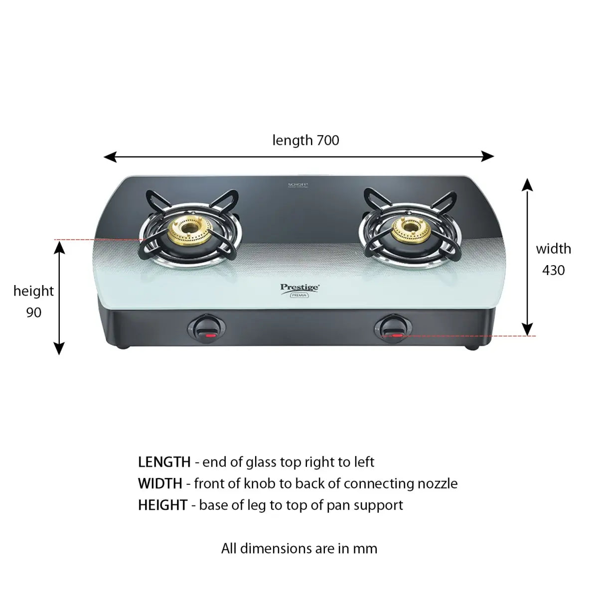 Prestige Premia GTS 02 Glass Top Gas Stoves 40078