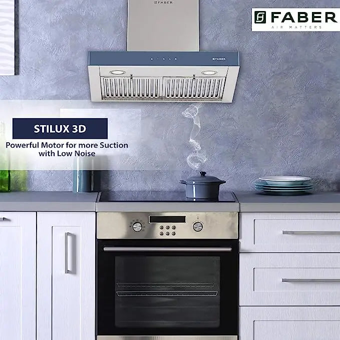 Faber 60 Cm 3 Way Silent Suction Chimney, 1095 m3/hr (Stilux 3D T2S2 TC LTW 60, 2 Baffle Filters, Touch Control, Stainless Steel)